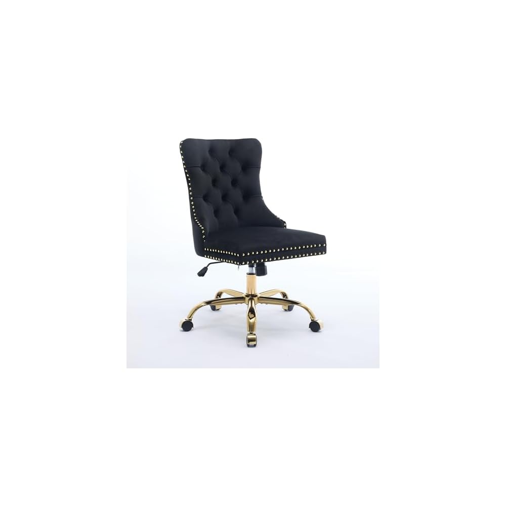 Furniture Office Chair,Modern Velvet Upholstered Tufted Button Home Office Chair with Golden Metal Base,Adjustable Desk Chair Swivel Office Chair (Wine Red),SW1923WR