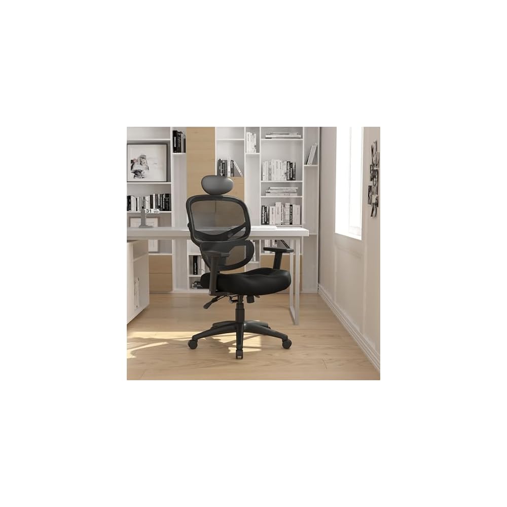 Boss Office Products Multi-Function Task Chair with Headrest in Black (B6338-HR)