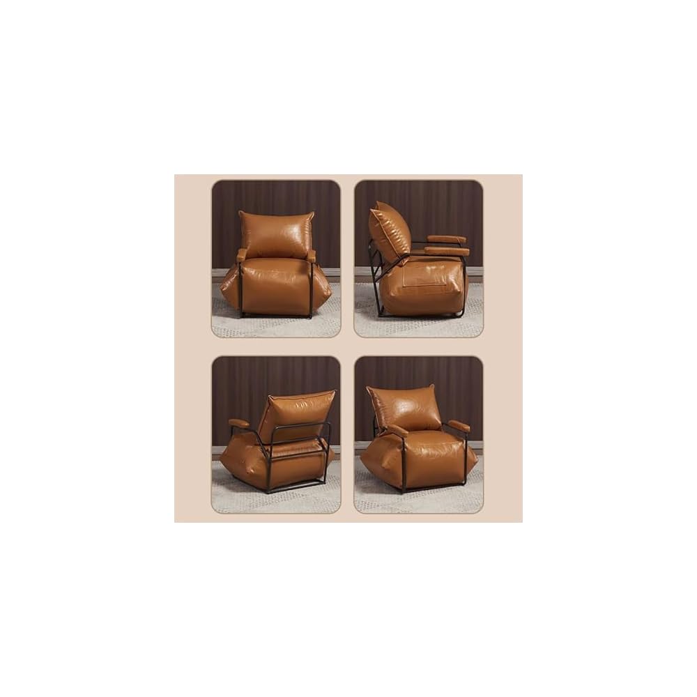 Lounge Chair PU Nordic Style Vintage Lazy Sofa Chair Oil Wax Leather Upholstered Single Accent Chairs Wrought Iron Beanbag Sofa Industrial Retro Style for Living Room Coffee Shop Lounge Whisky Bar