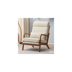 Mid Century Modern Accent Chair with High Back Waist Cushion, Upholstered Living Room Chairs for Reading, Relaxing, Entertaining, Wood Frame Armchair for Bedroom, Sunroom, Balcony (Off-White)