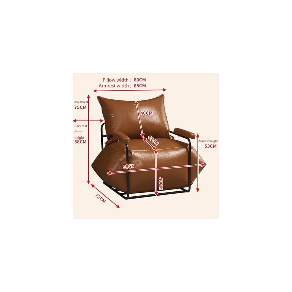 Lounge Chair PU Nordic Style Vintage Lazy Sofa Chair Oil Wax Leather Upholstered Single Accent Chairs Wrought Iron Beanbag Sofa Industrial Retro Style for Living Room Coffee Shop Lounge Whisky Bar