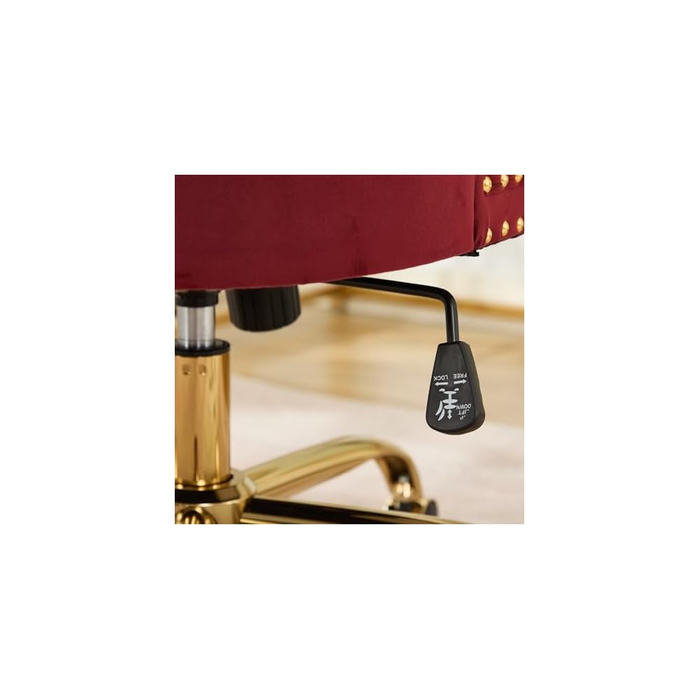 Furniture Office Chair,Modern Velvet Upholstered Tufted Button Home Office Chair with Golden Metal Base,Adjustable Desk Chair Swivel Office Chair (Wine Red),SW1923WR