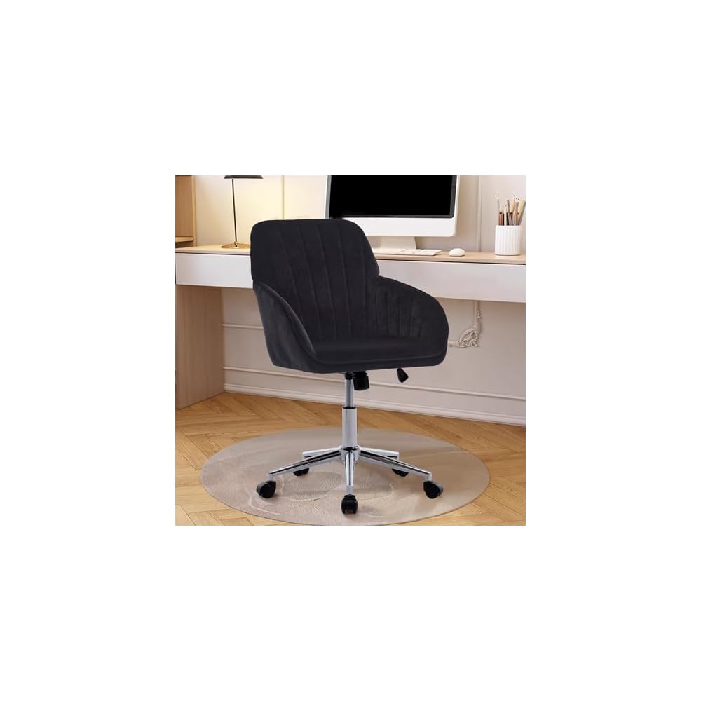 Adjustable Office Chair, Ergonomic Swivel Chair with Backrest, Comfortable Velvet Cushion for Long Sitting, Ideal for Home and Office Use, Black