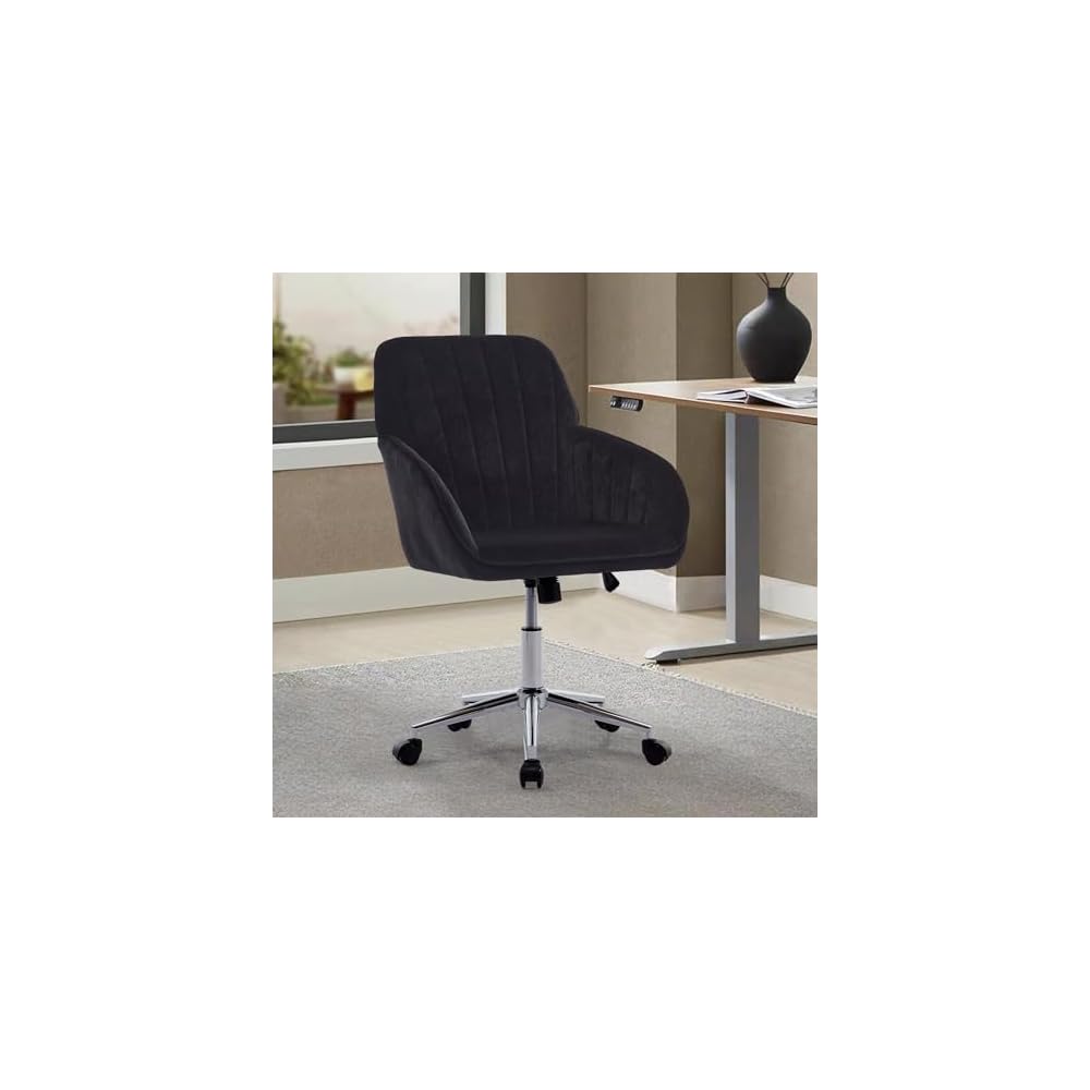 Adjustable Office Chair, Ergonomic Swivel Chair with Backrest, Comfortable Velvet Cushion for Long Sitting, Ideal for Home and Office Use, Black