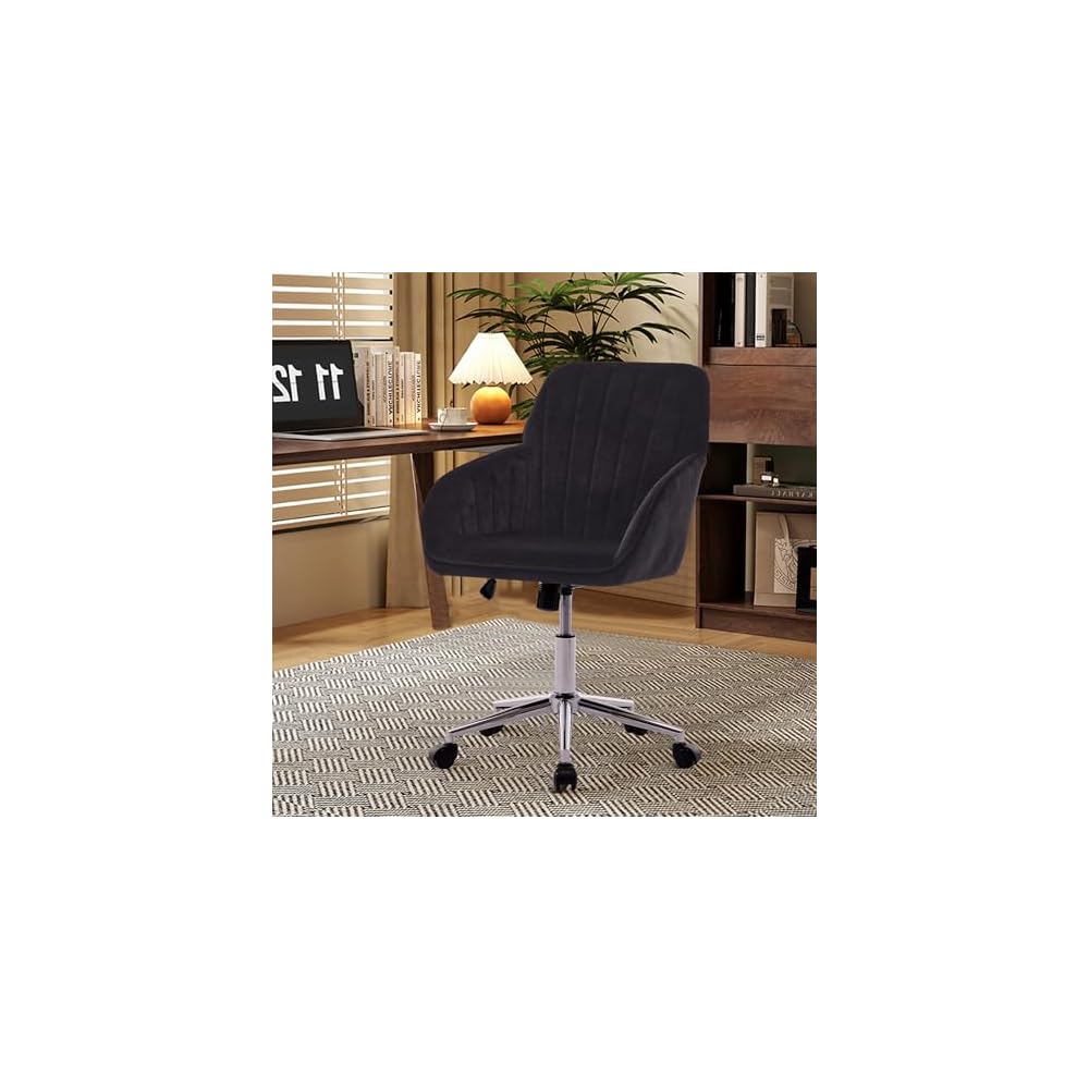 Adjustable Office Chair, Ergonomic Swivel Chair with Backrest, Comfortable Velvet Cushion for Long Sitting, Ideal for Home and Office Use, Black