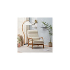 Mid Century Modern Accent Chair with High Back Waist Cushion, Upholstered Living Room Chairs for Reading, Relaxing, Entertaining, Wood Frame Armchair for Bedroom, Sunroom, Balcony (Off-White)