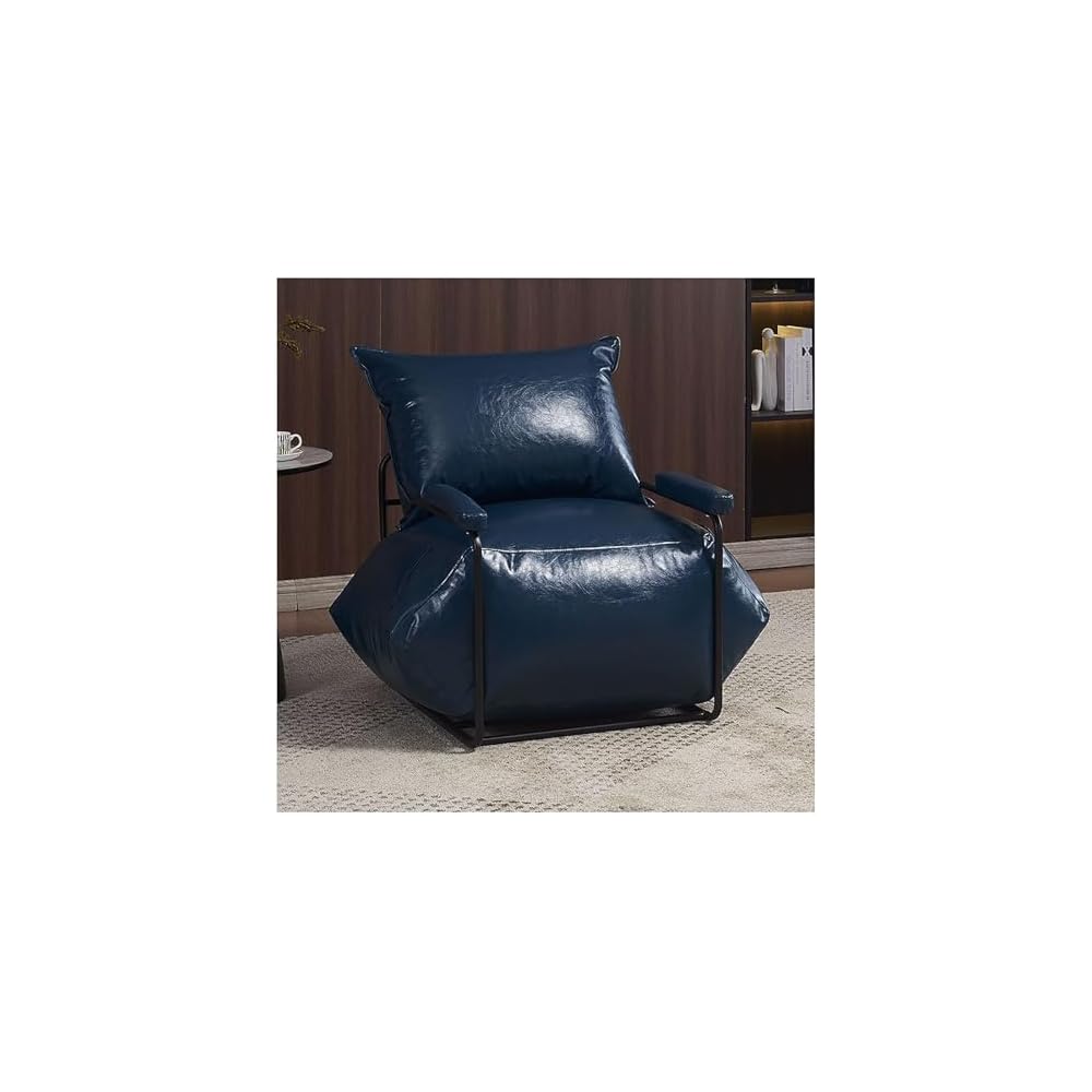 Lounge Chair PU Nordic Style Vintage Lazy Sofa Chair Oil Wax Leather Upholstered Single Accent Chairs Wrought Iron Beanbag Sofa Industrial Retro Style for Living Room Coffee Shop Lounge Whisky Bar