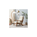 Mid Century Modern Accent Chair with High Back Waist Cushion, Upholstered Living Room Chairs for Reading, Relaxing, Entertaining, Wood Frame Armchair for Bedroom, Sunroom, Balcony (Off-White)