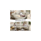 HANXIN 88.2" L-Shaped Sofa Couch with Pull Out Bed, Oversize Convertible Sectional Sleeper Sofa with Nailhead Trim & Rolled Arm, 5 Seat Chenille Upholstered Couches for Living Room(Beige)