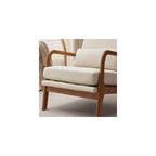 Mid Century Modern Accent Chair with High Back Waist Cushion, Upholstered Living Room Chairs for Reading, Relaxing, Entertaining, Wood Frame Armchair for Bedroom, Sunroom, Balcony (Off-White)