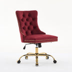 Furniture Office Chair,Modern Velvet Upholstered Tufted Button Home Office Chair with Golden Metal Base,Adjustable Desk Chair Swivel Office Chair (Wine Red),SW1923WR