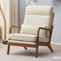 Mid Century Modern Accent Chair with High Back Waist Cushion, Upholstered Living Room Chairs for Reading, Relaxing, Entertaining, Wood Frame Armchair for Bedroom, Sunroom, Balcony (Off-White)