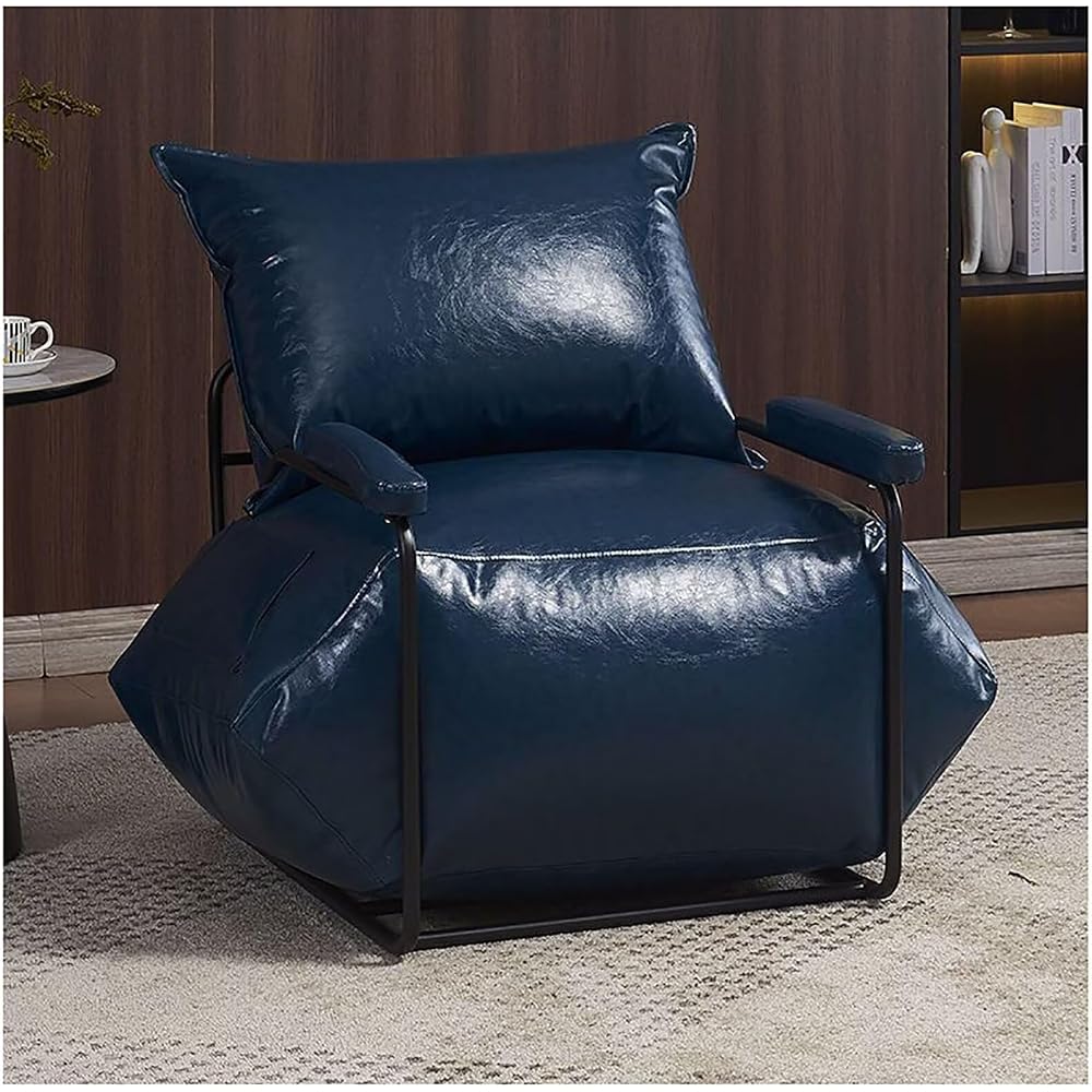 Lounge Chair PU Nordic Style Vintage Lazy Sofa Chair Oil Wax Leather Upholstered Single Accent Chairs Wrought Iron Beanbag Sofa Industrial Retro Style for Living Room Coffee Shop Lounge Whisky Bar