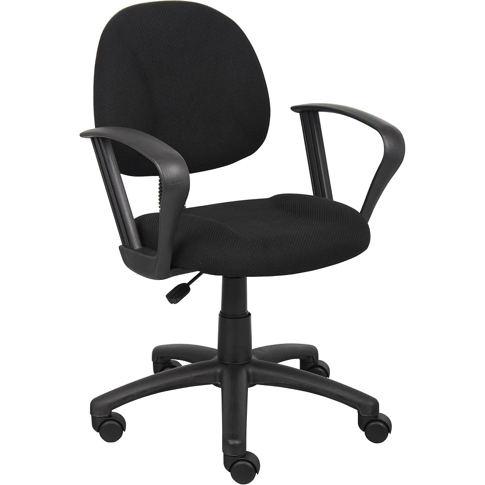 Boss Office Products Perfect Posture Delux Fabric Task Chair with Loop Arms in Black, Low-Back (B317-BK)
