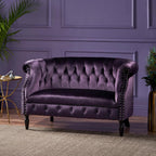 Merax Velvet Chesterfield Loveseat, 2-Seater Tufted Sofa, Black Berry